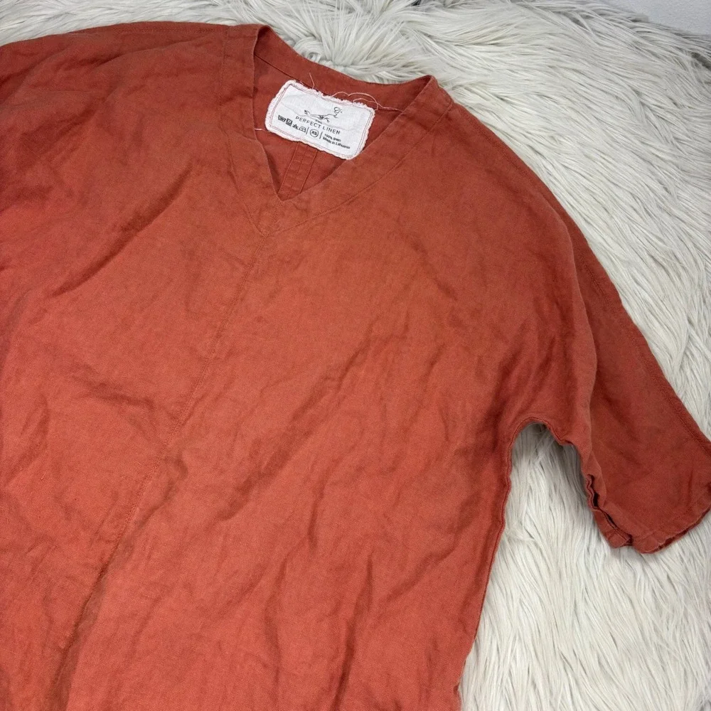 Not Perfect Linen Women's XS Orange Rennes Oversized 100% Linen Shift Dress - Picture 2 of 5